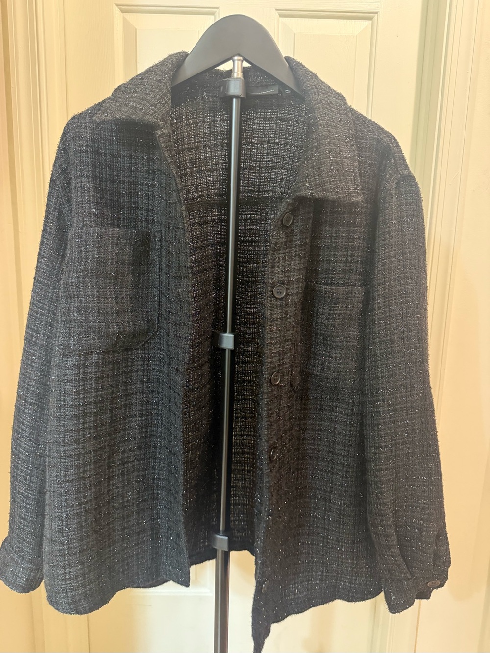 New York & Company Black Textured Button-Front Blazer Jacket